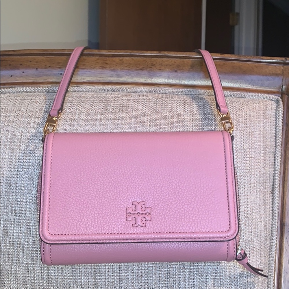Tory Burch Thea Flat Wallet Cross-Body Pink